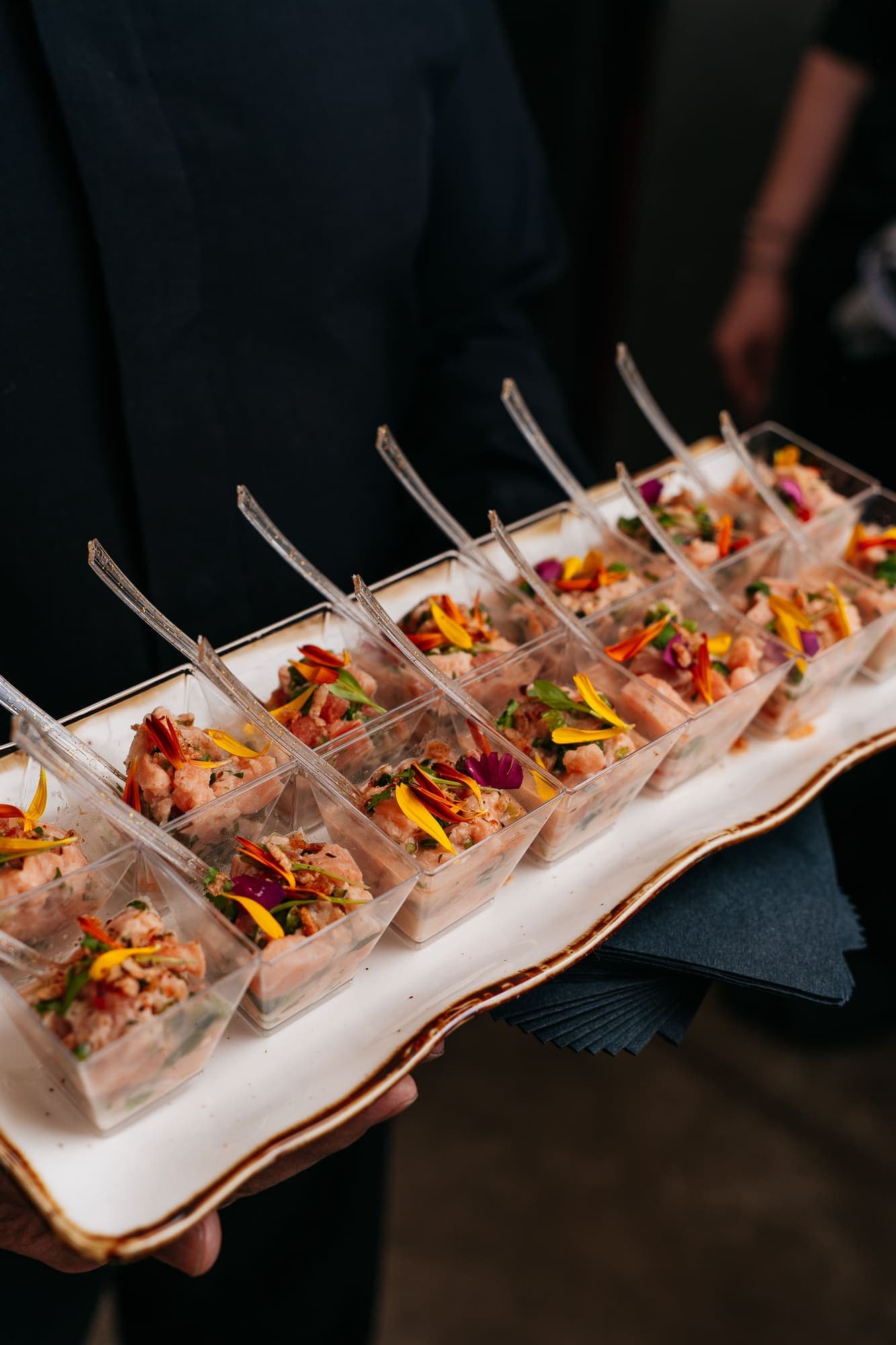 Gulf ceviche in clear cups with small spoons